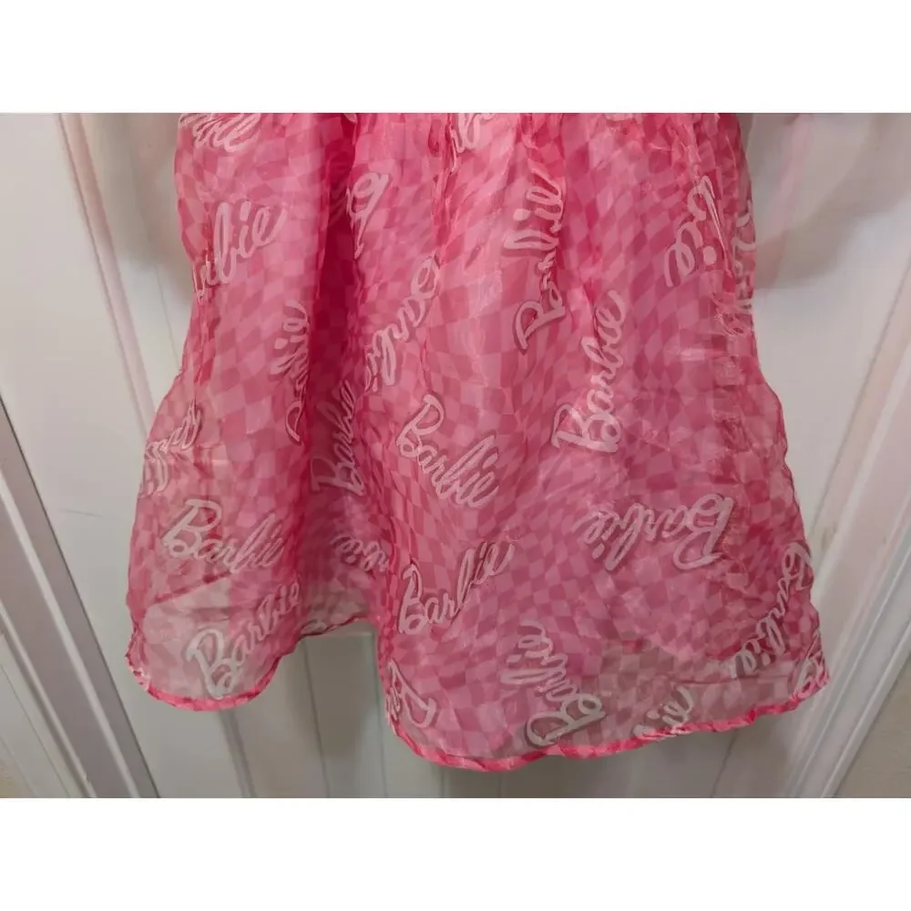 Girls Pink Barbie Dress With Puff Sleeves Halloween Costume Party Size XL(14)